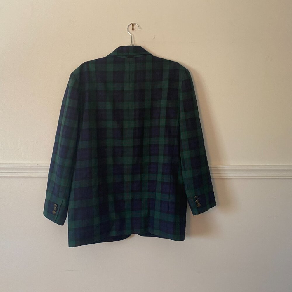 Vintage Jantzen Green/ Blue Plaid Oversized Wool Blend Blazer‎ Size Large - Picture 2 of 4